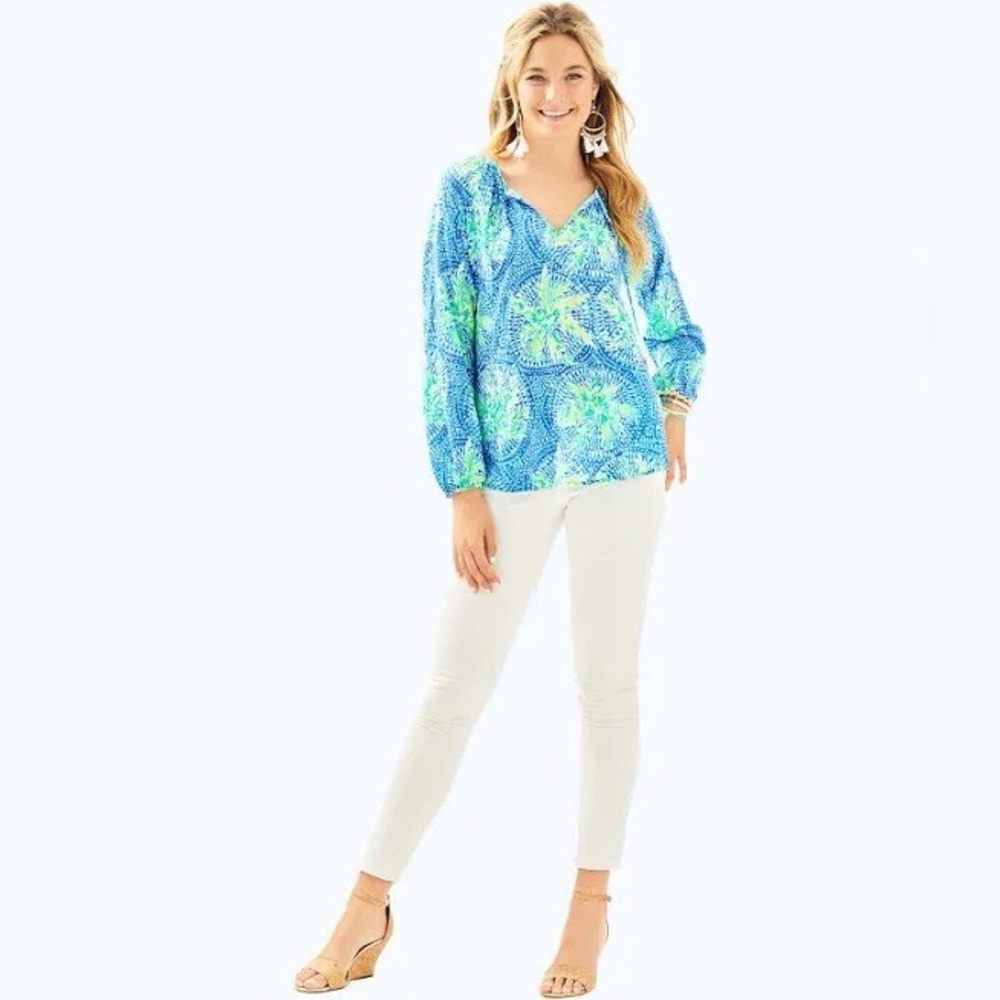 Lilly Pulitzer Willa Blue Green Flounce Sleeve Top Tropic Like Its Hot Small - Picture 4 of 8